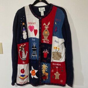 Quacker Factory Multi-Holiday Sweater w/Button Covers,Size L(Valentine's,Easter)